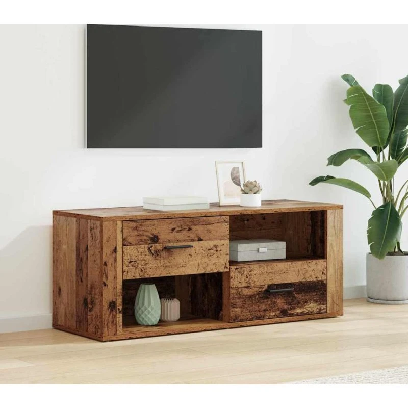 vidaXL TV-skab med skuffe, gammelt træ, 100 x 35 x 40 cm