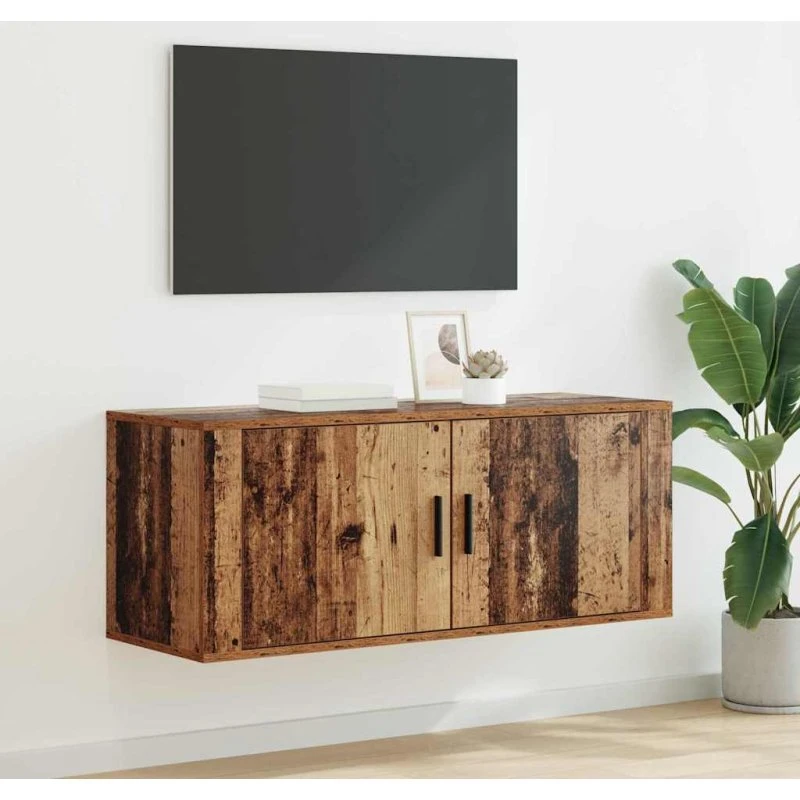 vidaXL Vægmonteret TV Skab, Gammelt Træ, 100 x 34,5 x 40 cm