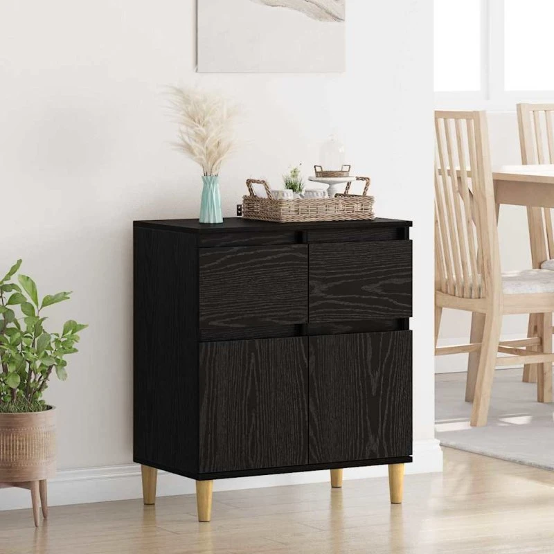 vidaXL Sideboard med skuffe, Sort, 60 x 35 x 70 cm, Konstrueret træ