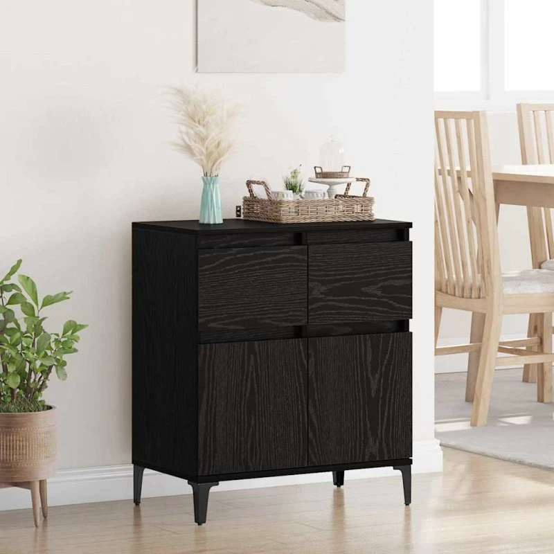 vidaXL Sideboard Sort 60 x 35 x 70 cm Ingeniørt Træ og Jern