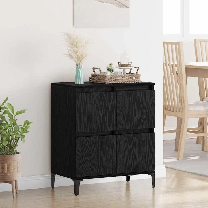 Ingeniørt Træ Sort Sidebord 60 x 35 x 70 cm med Jern