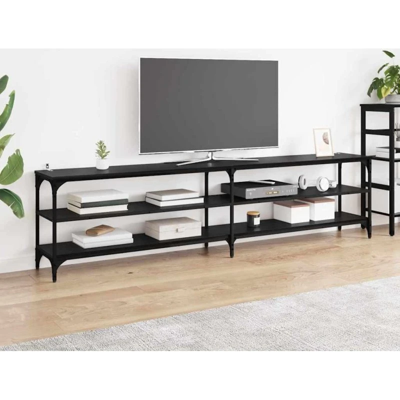 Ingeniørt Sort TV-skab 200 x 30 x 50 cm med jern og træ