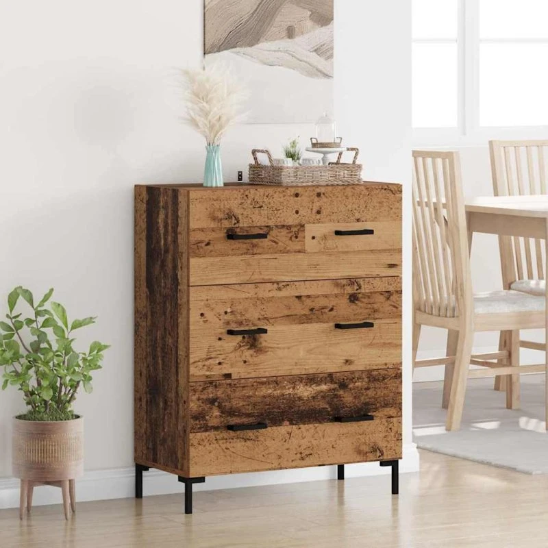 Ingeniørt Træ & Jern Sidebord, Gammelt Træ, 69,5 x 34 x 90 cm