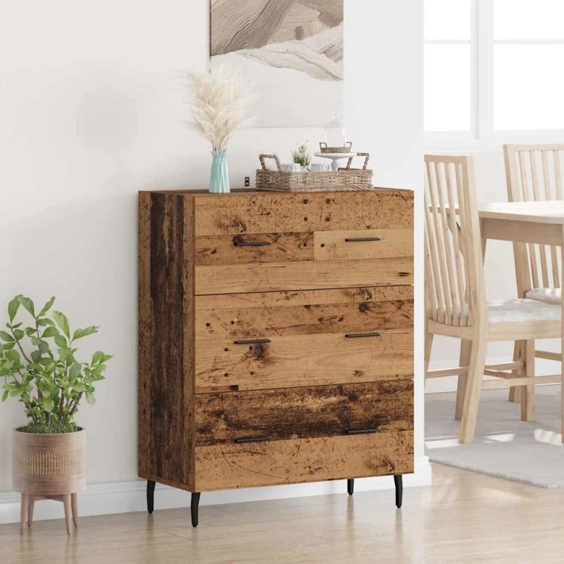 Ingeniørt Træ & Jern Sidebord, Gammelt Træ, 69,5 x 34 x 90 cm