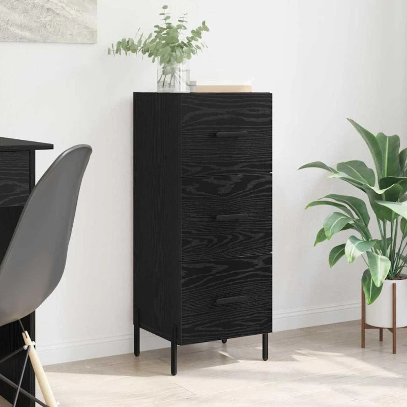 Sort eg træ sidebord med skuffe 34 x 34,5 x 90 cm