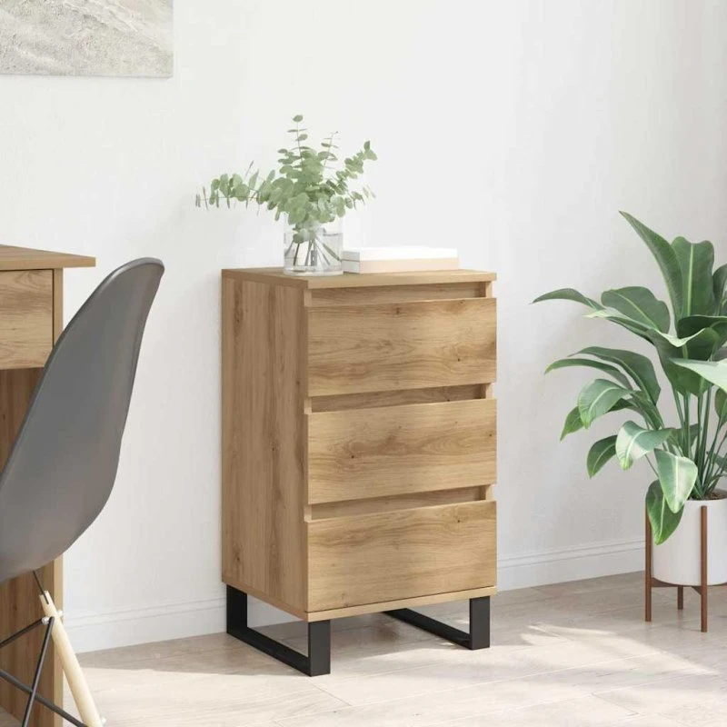 Artisan Eg Konstrueret Træ Sidebord med Skuffe