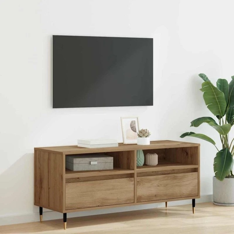 vidaXL Artisan Egetræ TV-skab 100 x 34,5 x 44,5 cm med skuffe