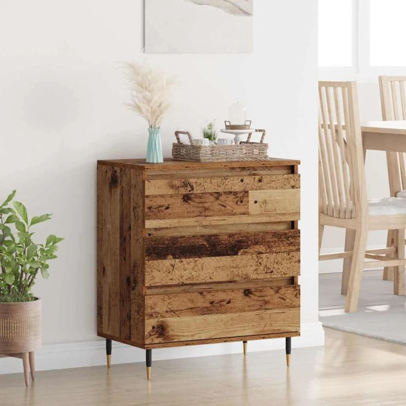 Gammelt Træ Sidebord med Skuffe 60 x 35 x 70 cm