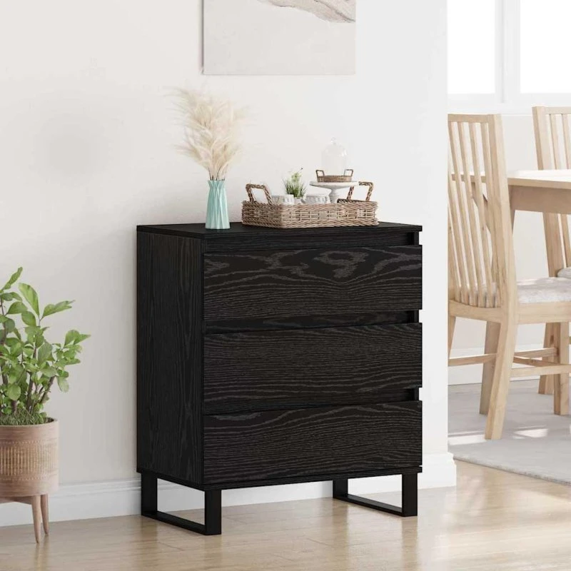 Sidebord med skuffe Sort eg 60 x 35 x 70 cm Konstrueret træ