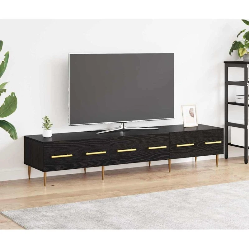 vidaXL TV-skab med skuffe, Sort, 150 x 36 x 30 cm, Konstrueret træ