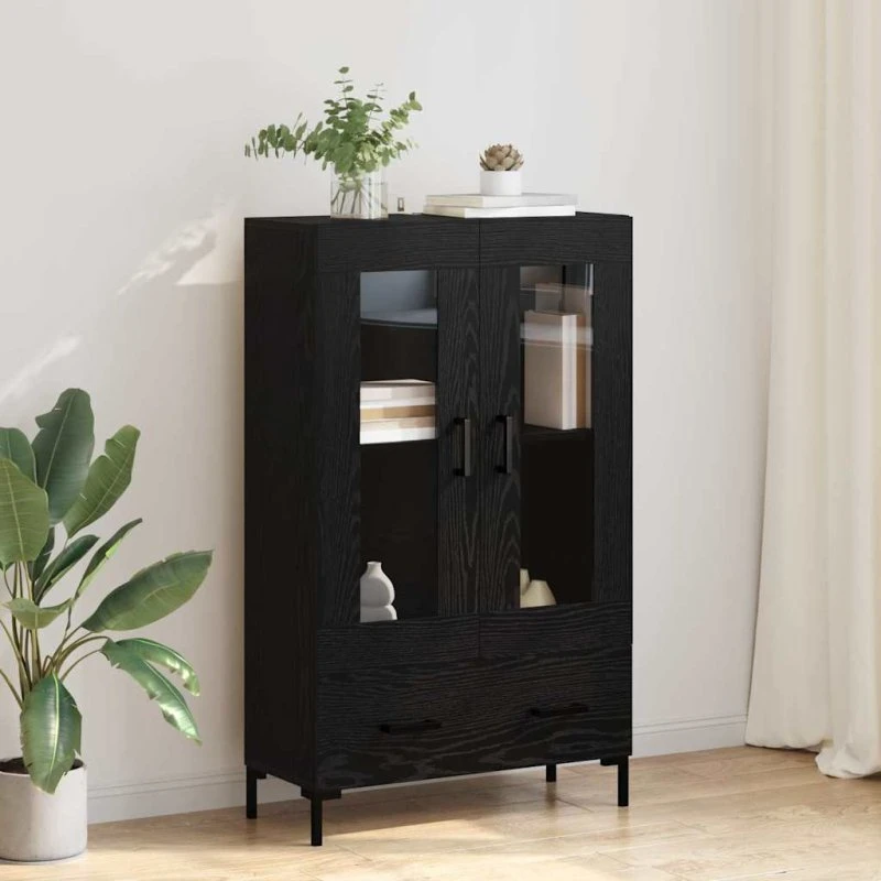 vidaXL Highboard med skuffe, Sort, 69,5 x 31 x 115 cm, Konstrueret træ