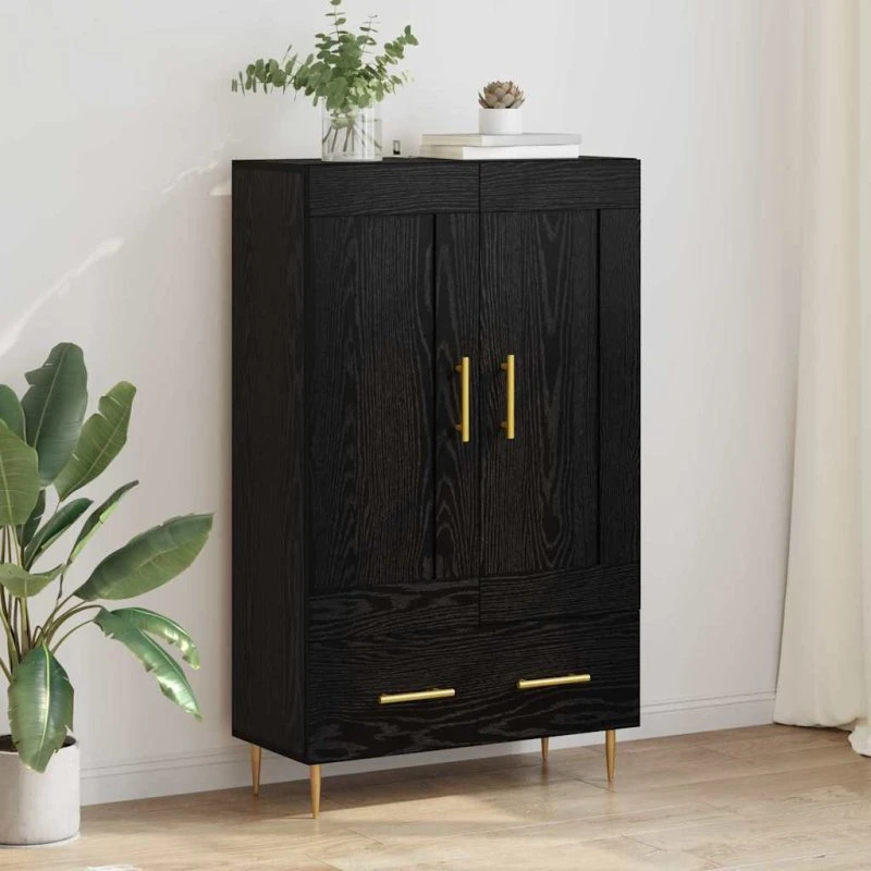 vidaXL Highboard med skuffe, Sort eg, 69,5 x 31 x 115 cm