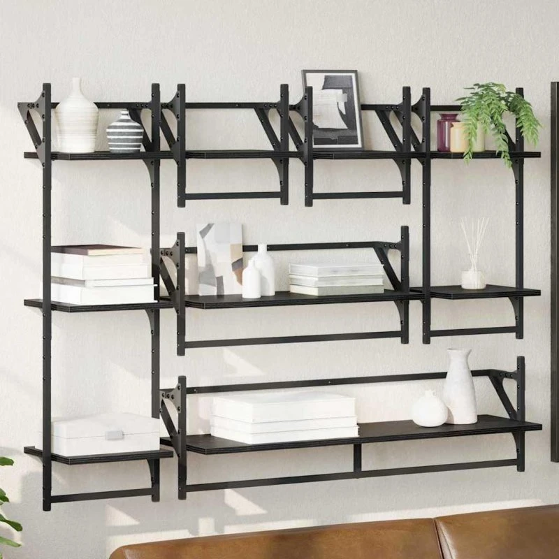 Sort eg 100 x 25 x 30 cm Konstrueret træ Væghyldesæt 6 stk