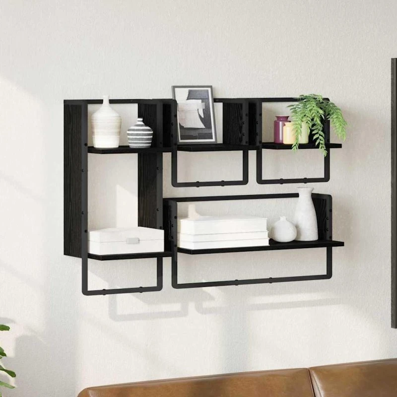 Sort eg 65 x 25 x 30 cm Konstrueret træ Væghyldesæt 4 stk