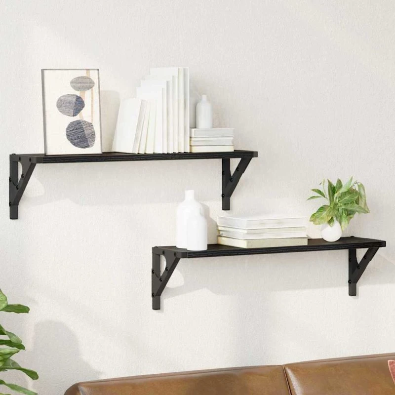 vidaXL Væghylder 2 stk, Sort, 60 x 15 x 15,5 cm, Konstrueret Træ