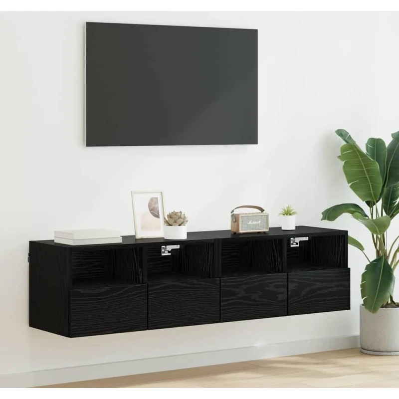 TV Væghylder 2 stk Sort Eg 60 x 30 x 30 cm Konstrueret Træ