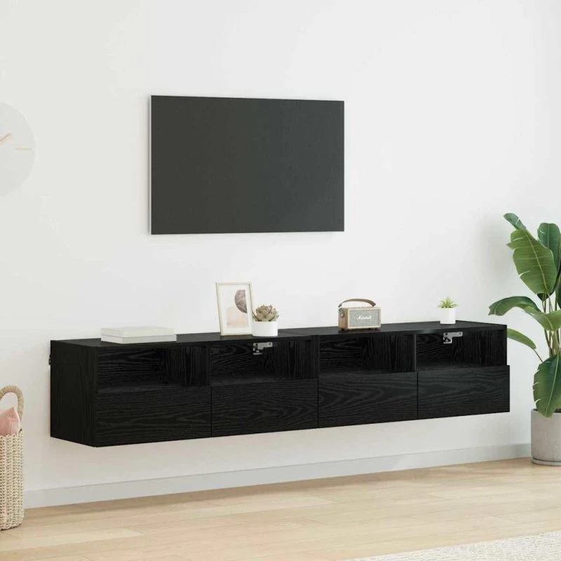 TV Væghylder 2 stk, Sort, 80 x 30 x 30 cm, Konstrueret Træ