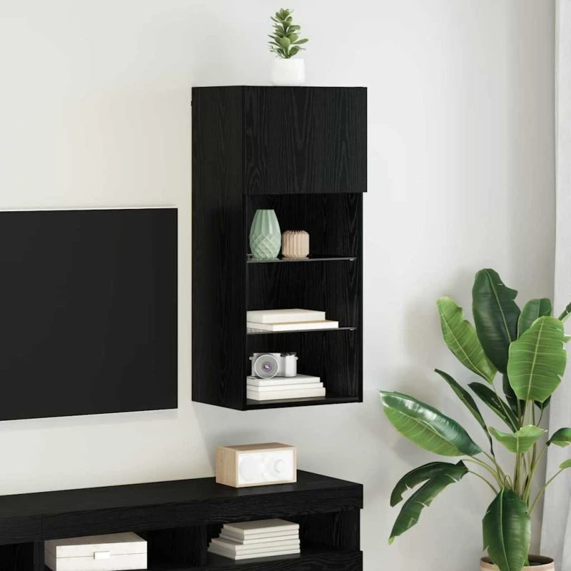 vidaXL Væghængt TV Skab Sort 40,5 x 30 x 90 cm Træ