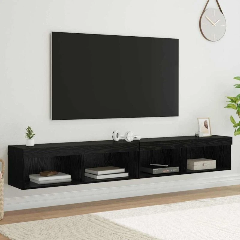 vidaXL TV-møbelsæt 2 stk, Sort, 100 x 30 x 30 cm, Konstrueret træ