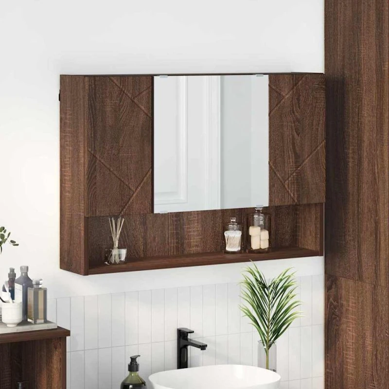 vidaXL Spejlskab Vægmonteret Brun 80 x 17 x 55 cm Træ