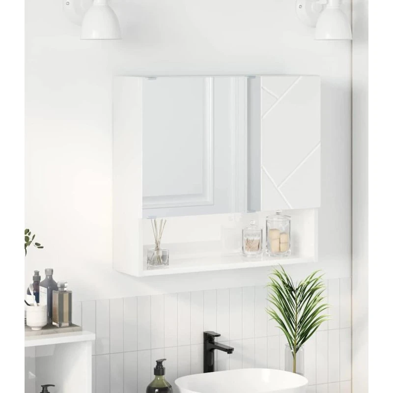vidaXL Spejlskab Højglans Hvid 59x17x55 cm Konstrueret Træ