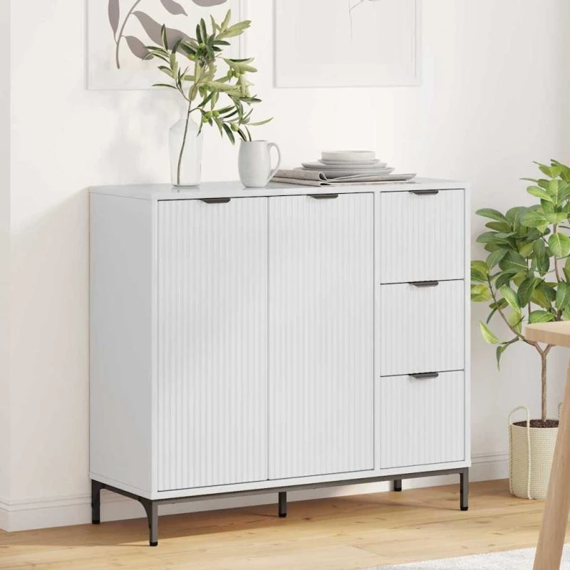 vidaXL Sideboard Hvid Højglans 89,5 x 33 x 82 cm Konstrueret Træ
