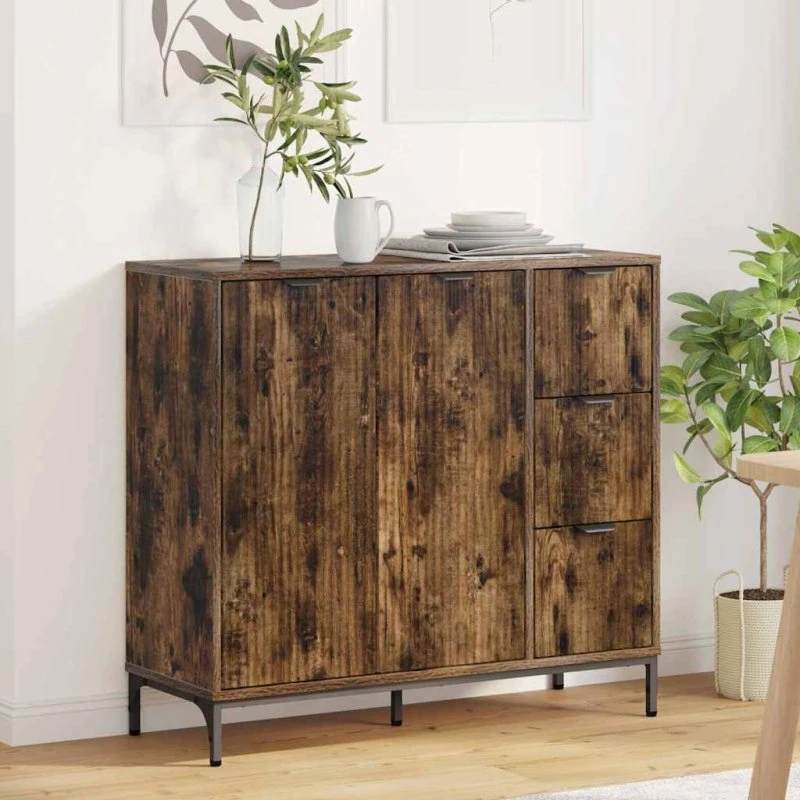 vidaXL Sideboard med skuffe, røget eg, 89,5 x 33 x 82 cm