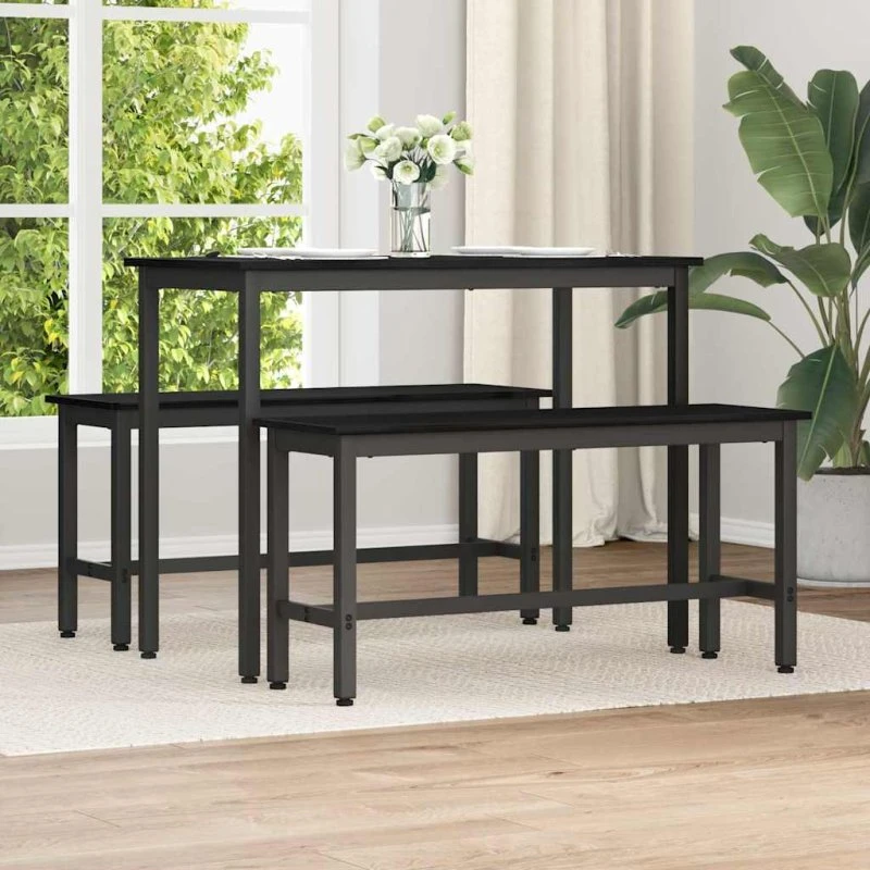 vidaXL Spisebænk Sort 100 x 32,5 x 48,5 cm Ingeniørtræ og Stål