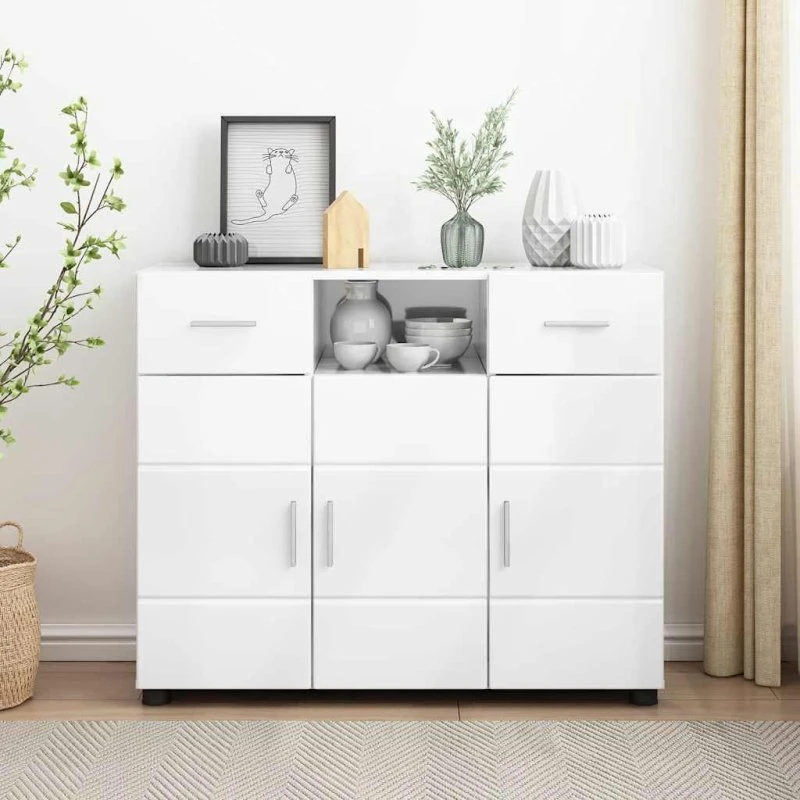 Hvid højglans sidebord 88,5 x 30,5 x 73 cm – Konstrueret træ