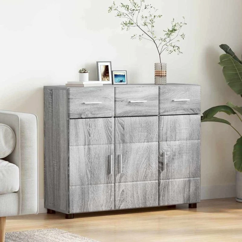 vidaXL Sideboard FLORIN Grå Sonoma 88,5 x 30,5 x 73 cm Konstrueret Træ