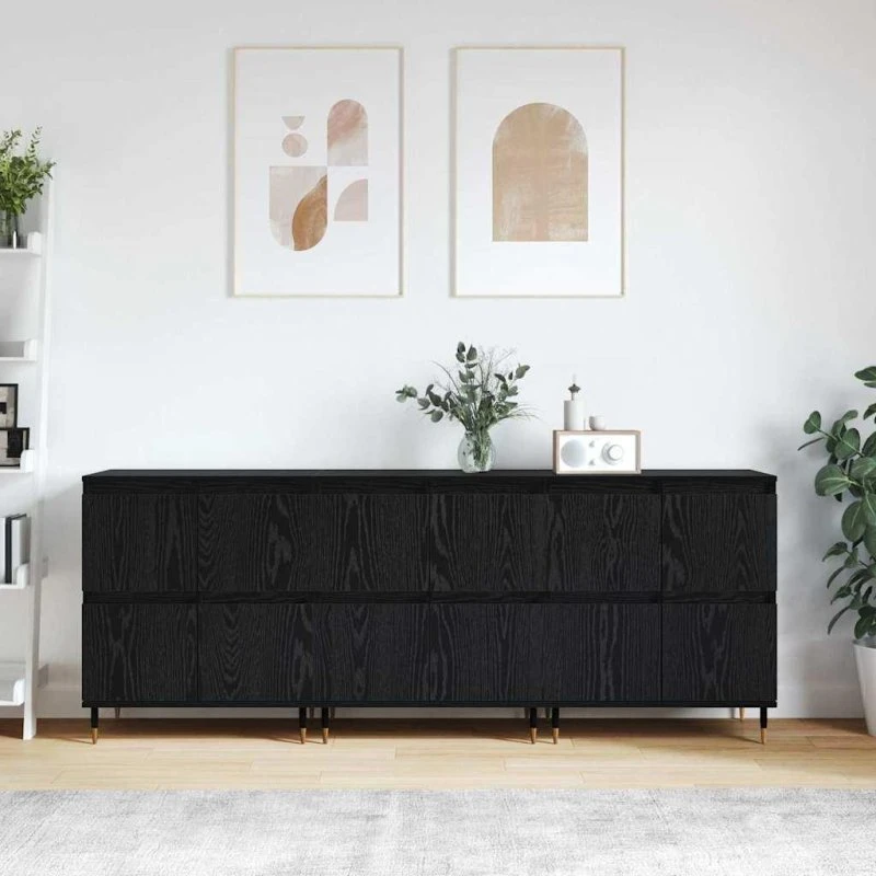 Sidebords 3 stk Sort eg 180 x 35 x 70 cm Konstrueret træ