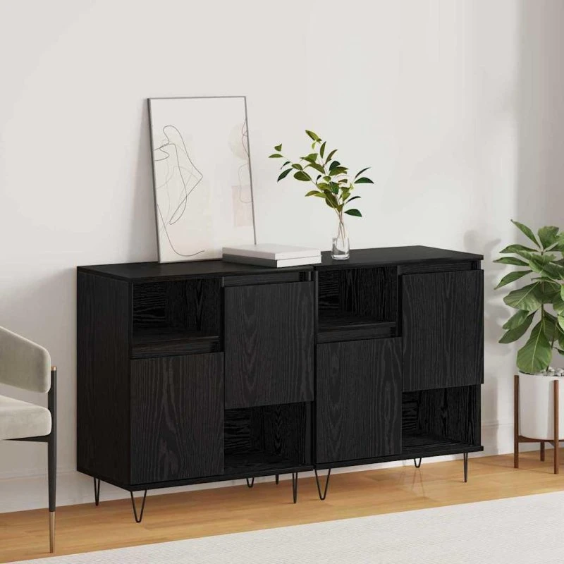 Sidebords 2 stk Sort eg 120 x 35 x 70 cm Konstrueret træ