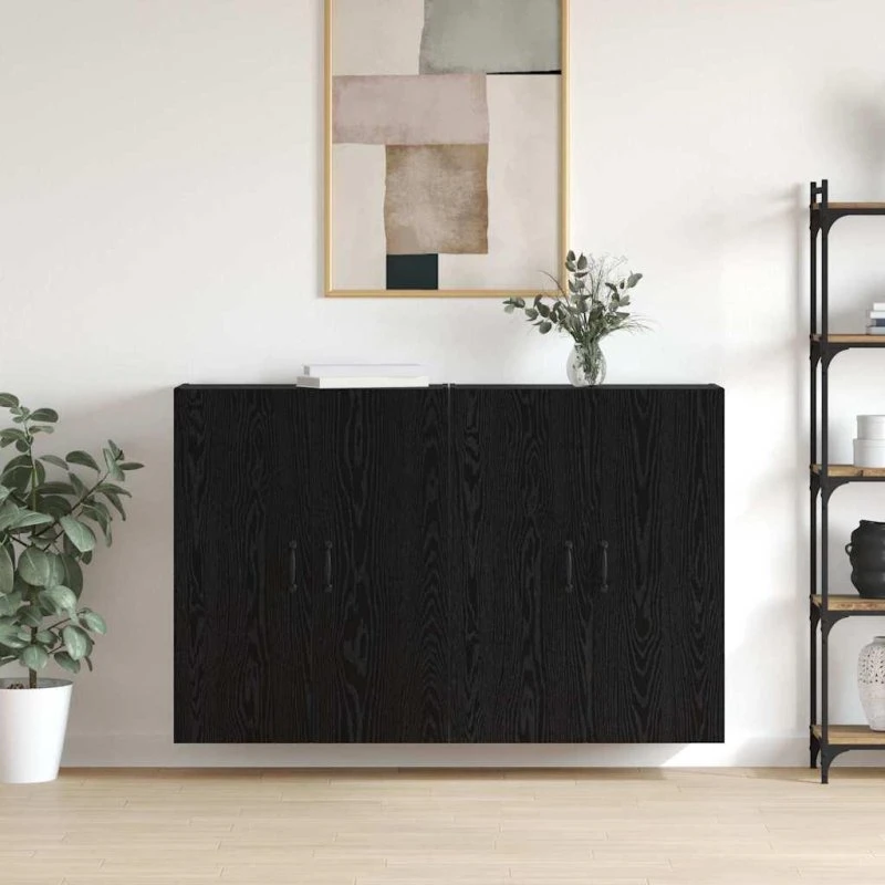 Eg 2 stk Væghængt Skab Sort 69,5 x 34 x 90 cm Konstrueret Træ