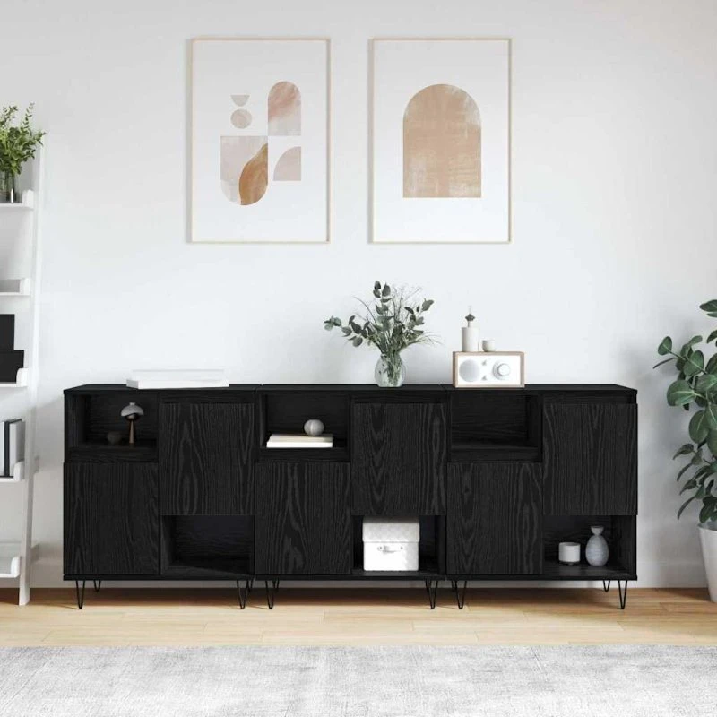 Sidebords 3 stk Sort eg 180 x 35 x 70 cm Konstrueret træ
