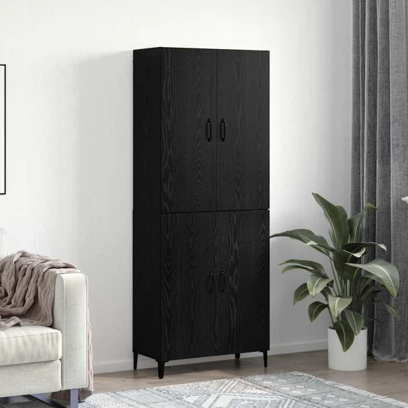 Sort Highboard 69,5 x 34 x 180 cm, Konstrueret Træ