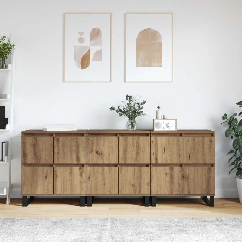 Artisan 3 stk Sidebord, 180 x 35 x 70 cm, Konstrueret Træ, Matte Finish