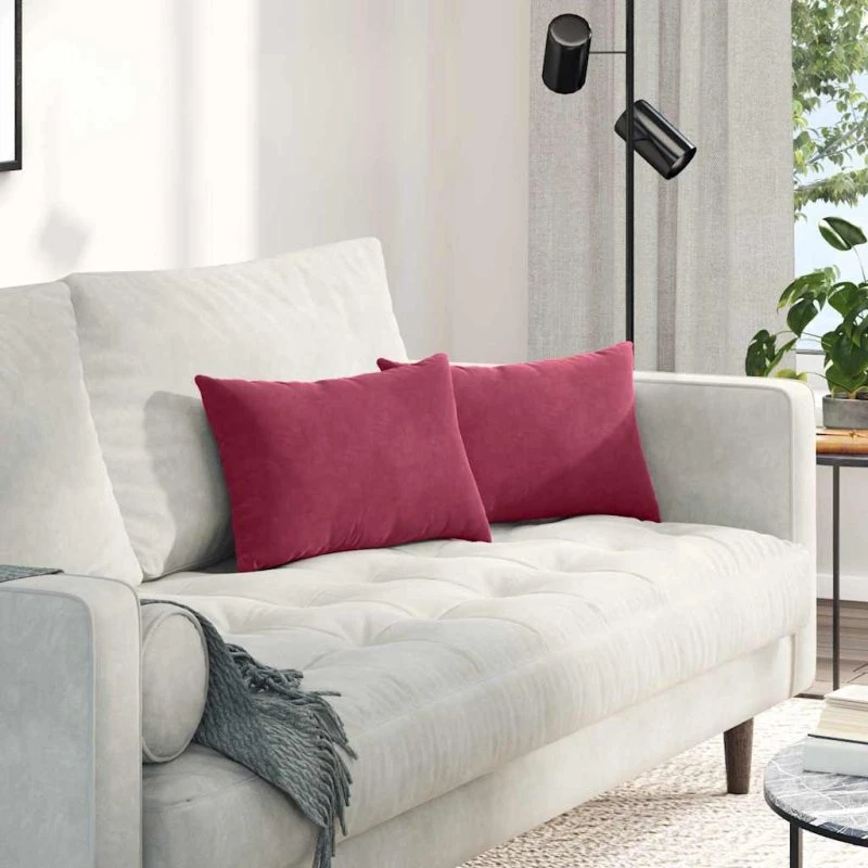 vidaXL Sofapuder 2 stk Vinrød 50 x 30 cm Velourstof