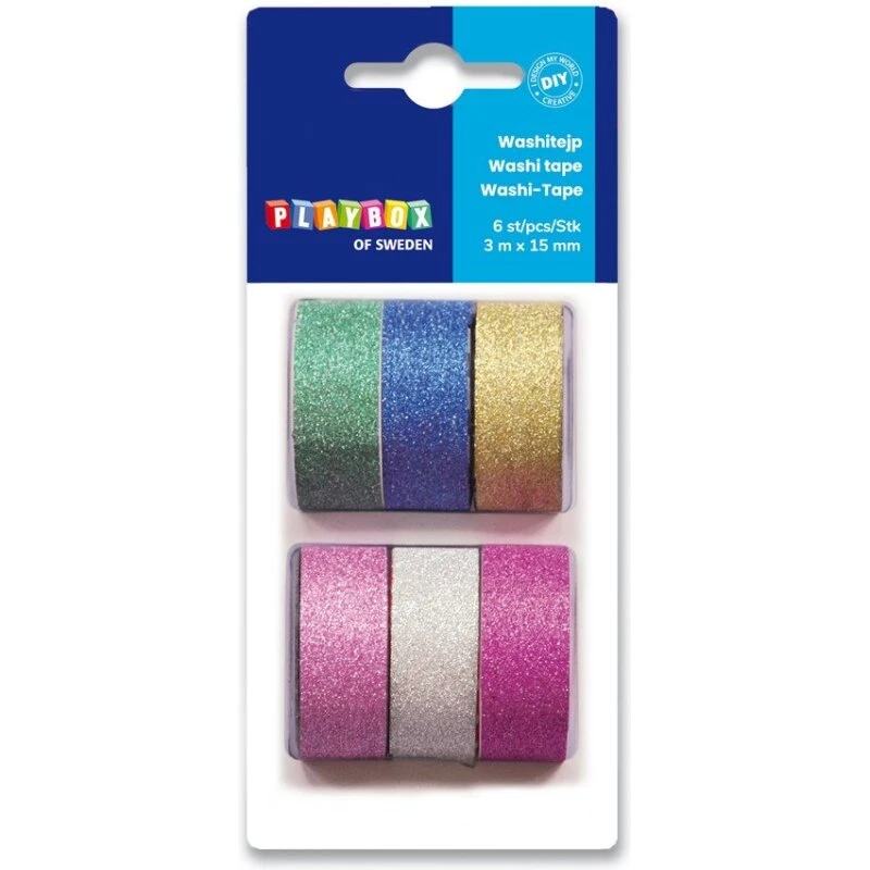 Washitape Glitter 6-pak — 3 m x 15 mm