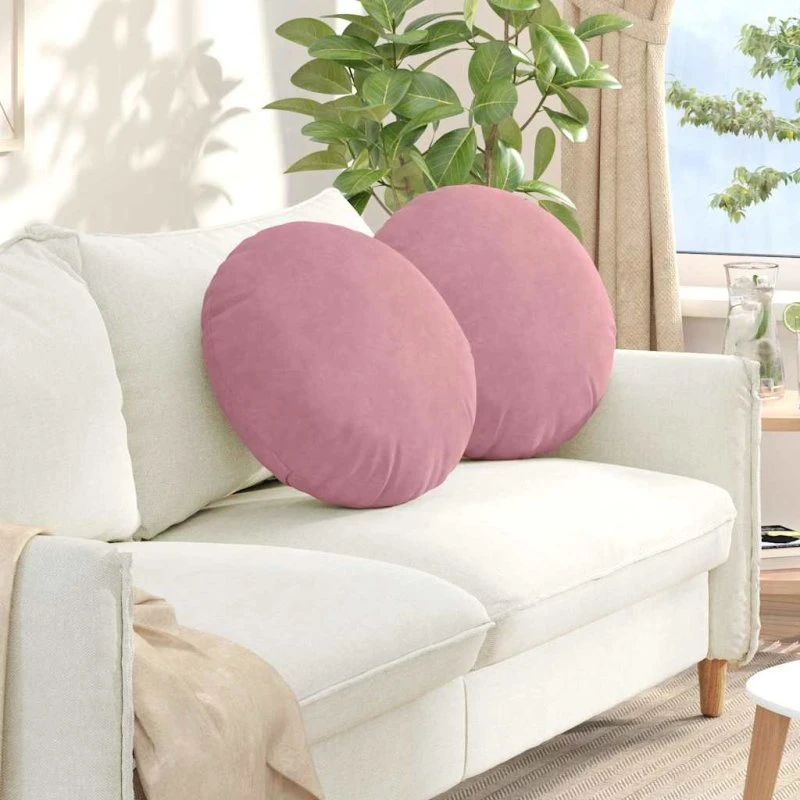vidaXL Sædepuder 2 stk Lyserød Ø50 x 19 cm Fløjl