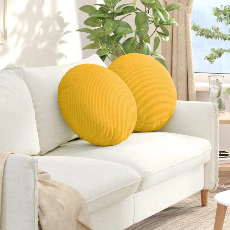 vidaXL Sædepuder 2 stk Lys Gul Ø50 cm Velourstof