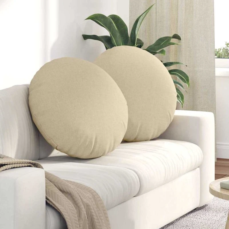 vidaXL Sædepuder 2 stk Creme Ø60 x 21 cm Stof