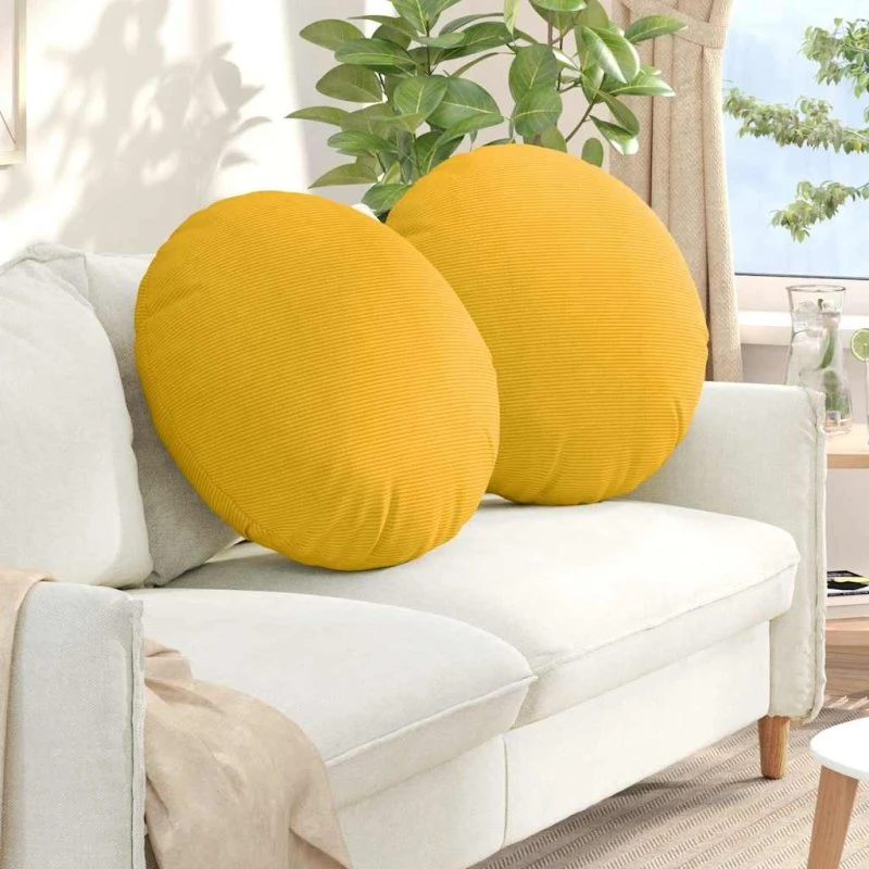 vidaXL Sædepuder 2 stk Lys Gul Ø60 cm Velourstof