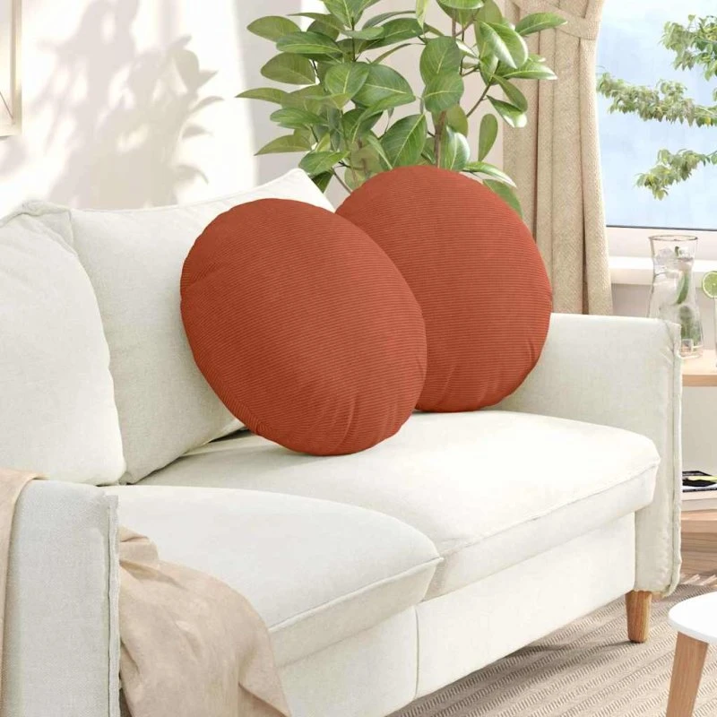 vidaXL Sædepuder 2 stk Rød Orange Ø50 cm Velourstof