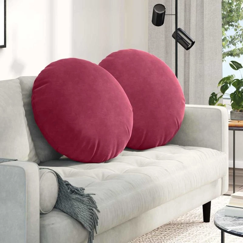 vidaXL Sædepuder 2 stk Vinrød Ø60 x 21 cm Fløjl