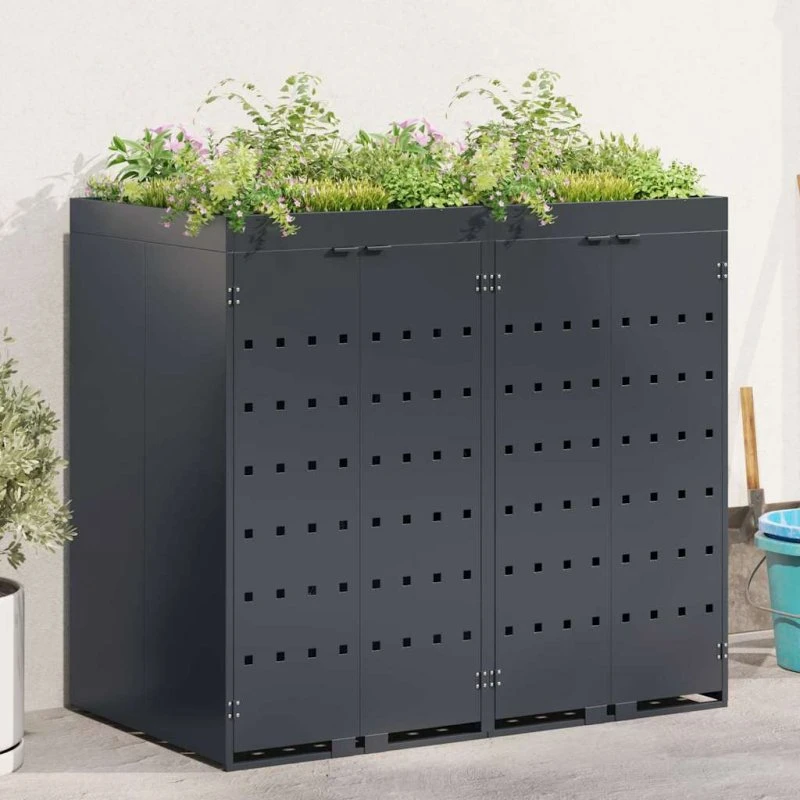 vidaXL Wheelie Bin Opbevaring til 2 containere, antracit