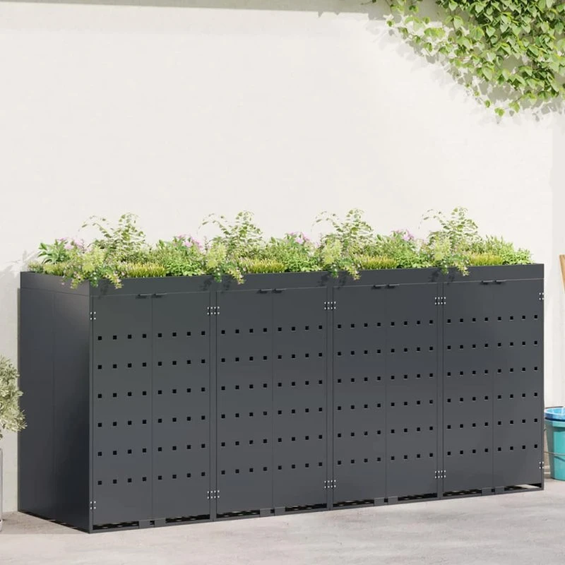 vidaXL Wheelie Bin Opbevaring til 4 containere, antracit