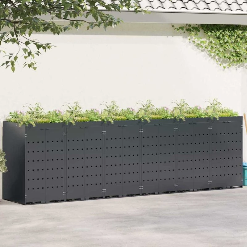 vidaXL Wheelie Bin Opbevaring 6 containere Antracit