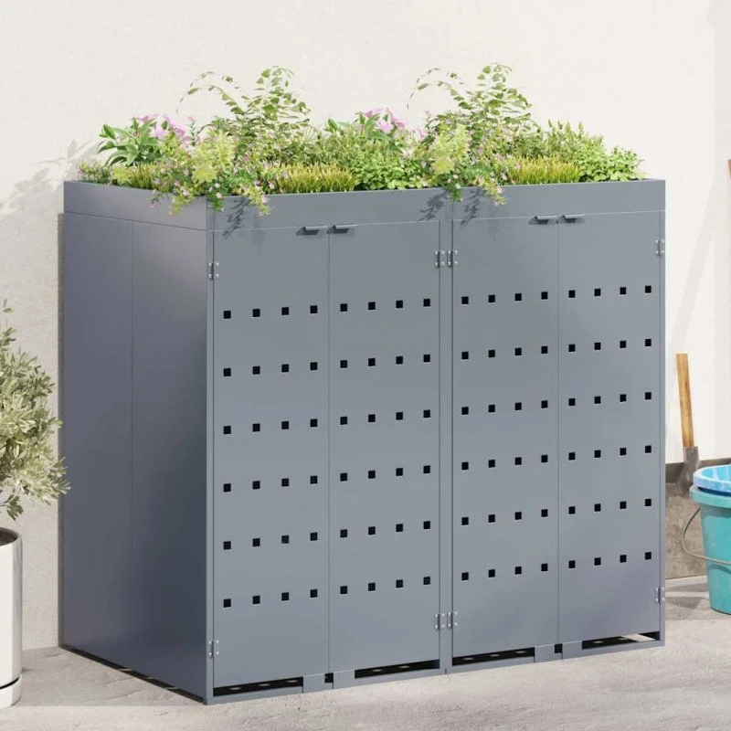 vidaXL Wheelie Bin Opbevaring til 2 Affaldscontainere Lysegrå