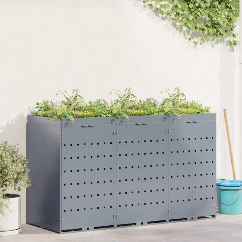 vidaXL Wheelie Bin Opbevaring til 3 containere, lysegrå