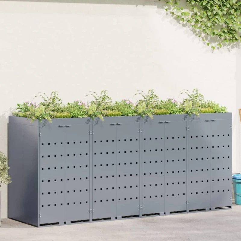 vidaXL Wheelie Bin Opbevaring 4 containere Lysegrå